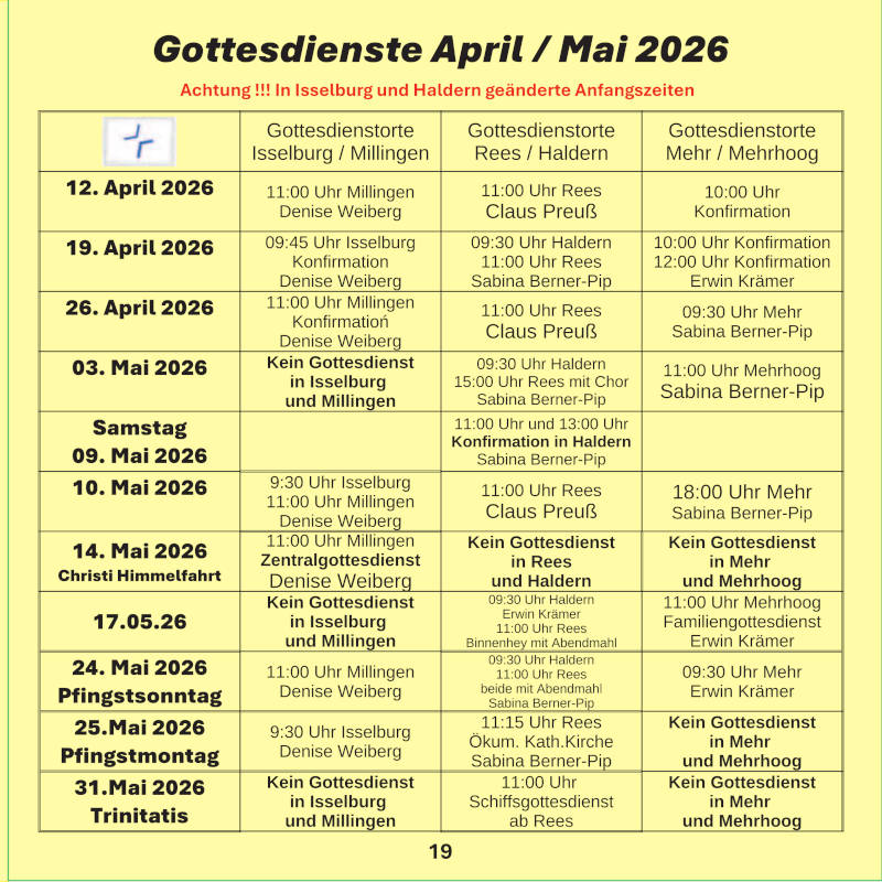 Gottedienste Januar/Februar 2026